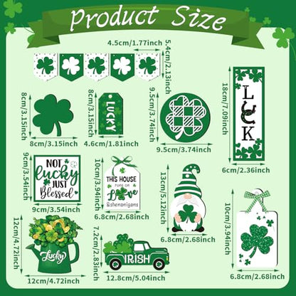 Beeveer 15 Pcs St. Patrick's Day Tiered Tray Decor Set Shamrock Gnome Wooden Sign Rustic Irish Themed Table Centerpiece Tabletop for Home Office Kitchen(Gnomes) - style: Gnomes