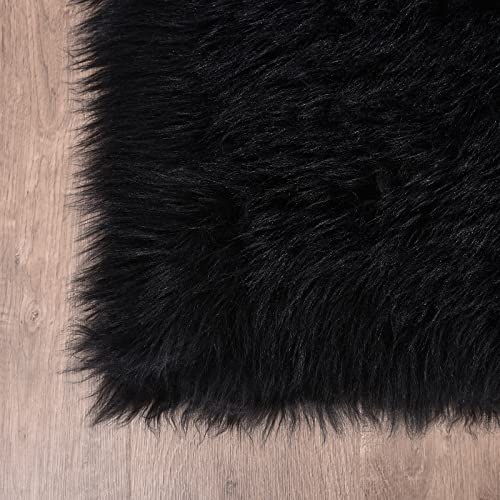 Goolela Black Fluffy Runner Rug 2x6 for Bedroom Faux Sheepksin Fur Fuzzy Furry Bedside Rug Shaggy Plush Soft Sheepskin - color: Black, size: 2' x 6' (Sheepskin)