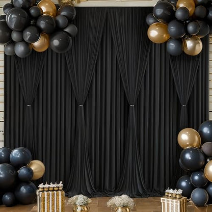 Wish Care Black Backdrop Curtain 4 Panels - Wrinkle-Free Polyester Photography Drapes for Wedding & Party - 16 X 10FT - color: Black, size: W4' x H10'(4 panels)