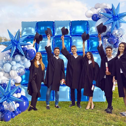 25pcs Royal & Light Blue Foil Square Balloon Wall with 149pcs White and Blue Confetti Balloons Arch Kit, Double Sided Balloon Tunnel with Star Balloons for Birthday, Class of Graduation Backdrop - color: Royal Blue & Baby Blue