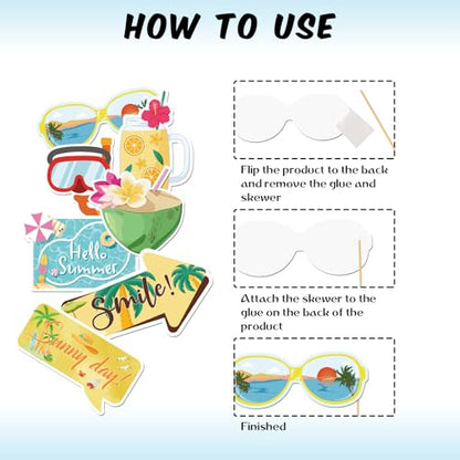 25 Pcs Summer Beach Photo Booth Props Kit, Hawaiian Luau Themed Selfie Decorations, Baby Shower, Wedding Birthday Aloha Party Photography Supplies