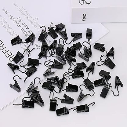 HOOSUN 50 Pack Stainless Steel Clip Hooks for Hanging,S Hook with Clip for Hanging Outdoor String Lights,Metal Christmas Lights Clips Hangers,Curtain Hooks,Picture Clips with Hook,Small Photo Clip - color: 50 Pack Black