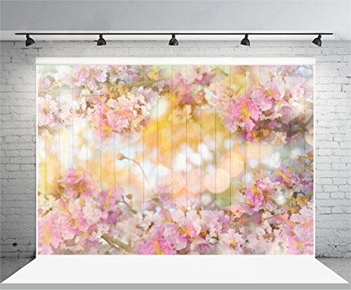 AOFOTO 6X4ft Sweet Flowers Backdrop Spring Wooden Wall Photography Background Girl Newborn Kid Infant Baby Artistic Portrait Floral Wood Board Valentine Photo Studio Props Video Drop Vinyl Wallpaper - size: 6x4ft