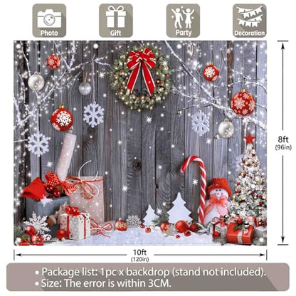 Fabric 10x8ft Christmas Photography Backdrop Winter Rustic Wood Background Xmas Tree Snow Wall Santa Party Decoration Holiday Photo Banner Props - size: 10'x8'