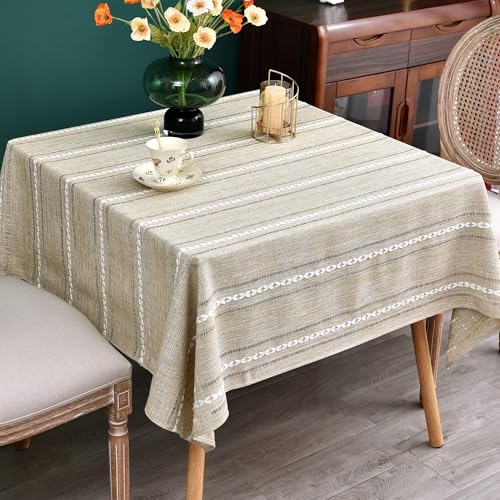 NEWISHER Rustic Farmhouse Embroidered Square Tablecloth Jacquard Striped Table Cloth Linen Texture Washable Dining Table Cover Kitchen Dining Home Decoration Yellow 52x52 inch - color: Almond Buff, size: 52" x 52" (Square)
