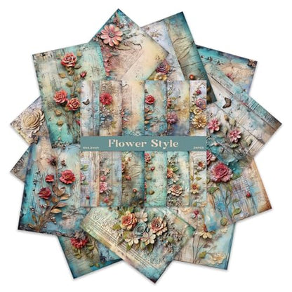 PRSTINCOL Scrapbook Paper,24 Sheets 6x4.3 Inch Floral scrapbook supplies,Single-Sided Vivid Origami Decoupage Paper for Diy Crafts, Card Making, Art Journaling - color: Flower Style