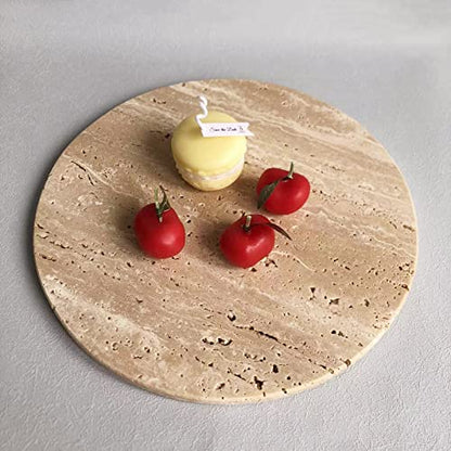 Natural Round Marble Tray Smooth Pastry Board for Desserts, Cheese, Coffee, Matte on Both Sides (Beige Travertine) - color: Beige Travertine