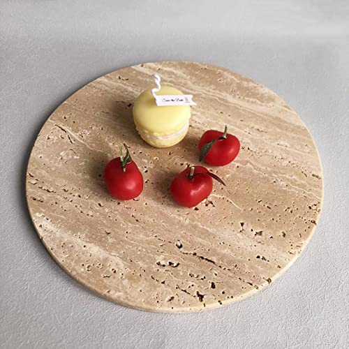 Natural Round Marble Tray Smooth Pastry Board for Desserts, Cheese, Coffee, Matte on Both Sides (Beige Travertine) - color: Beige Travertine