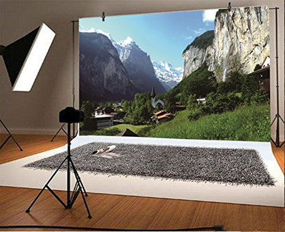 Leyiyi 8x6ft Photography Background Switzerland Alps Backdrop Lauterbrunnen Valley North European Travel Countryside Building Forest Photo Portrait Vinyl Video Studio Prop - size: 8x6ft