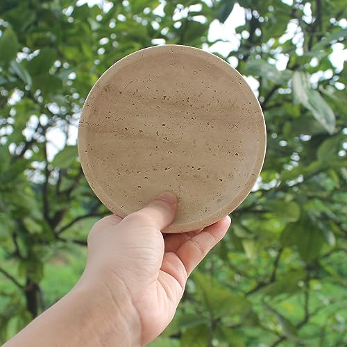 Nawgnail Natural Travertine Marble Jewelry Dish 5.5", Trinket Dish for Ring Earring, Gift for Woman Daugther(Beige Travertine) - color: Beige Travertine