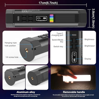 PULUZ Magnetic Handheld Light Wand, Full Color RGB Light Stick, LED Fill Light with 2000mAh Rechargeable Battery, 2500-9000K Dimmable Camera Tube Light for Studio Photography TikTok YouTube Vlog, 17cm - size: 6.7 inches