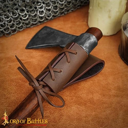 Lord of Battles Medieval Genuine Leather Axe Frog | Axe Holster with Belt Loop | Waist Holder for Axes, Tools - color: Dagger Holster - Brown