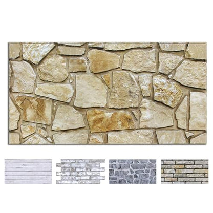 COMSTICKC 3D Faux Stone Wall Panels Peel and Stick, 12 Pcs 22.8" x 11.8", DIY UrltraLight PVC Fake Stone Textured Self Adhesive Wall Panels for Kitchen, Living Room Background, Covers 22.48 sq.ft - color: Brown Stone