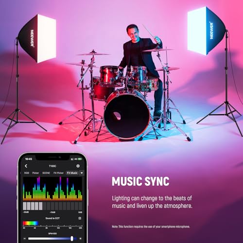 NEEWER 2 Pack 520W Equivalent RGB Softbox Lighting Kit with App Control & 9 Effects, 26W LED Bulbs CRI93+ TLCI98+, E26 Porcelain Sockets, 24" Softboxes for Studio Photography Lighting, NK800