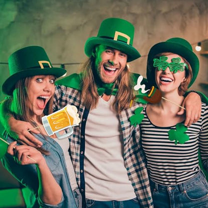 St. Patrick's Day Photo Booth Props, 24 Pcs St Patricks Day Decorations Irish Shamrock Selfie Props, Irish Day Photography Green Photo Booth Props for Women Man Saint Patrick's Day Party Decorations