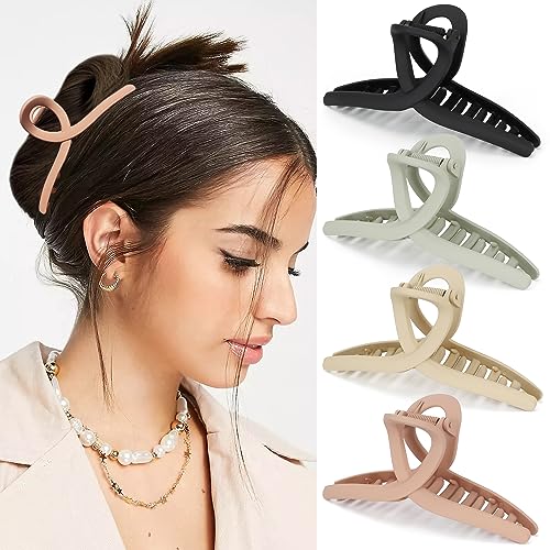 Big Hair Claw Clips Large Matte Butterfly Hair Clips for Women 5.1" Oversize Hair Clip for Long Thick Hair Barrette Accessories for Women's and Girl's 4 PCS (black,light green,pink,khaki) - color: black,light green,pink,khaki