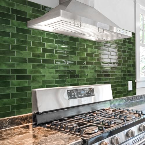 Art3d 10-Sheet Kitchen Backsplash Tiles Peel and Stick, Self Adhesive Wall Tile Sticker for Kitchen Island Bathroom Laundry Room RV Renter 12" x 12" - Jade Green - color: Jade Green
