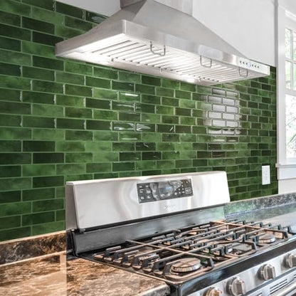Art3d 10-Sheet Kitchen Backsplash Tiles Peel and Stick, Self Adhesive Wall Tile Sticker for Kitchen Island Bathroom Laundry Room RV Renter 12" x 12" - Jade Green - color: Jade Green