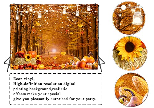 10x8ft Fall Forest Backdrop Autumn Leaves Pathway Pumpkin Background for Thanksgiving Party Harvest Festival Photography Decorations Rustic Photo Booth Banner185 - size: 10x8ft