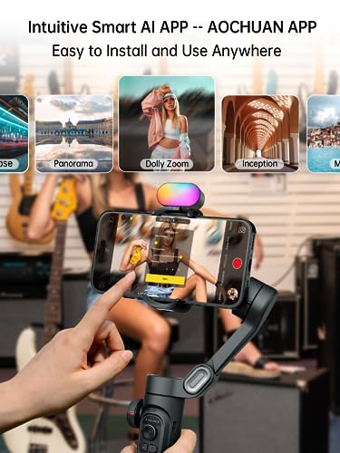 AOCHUAN Gimbal stabilizer for Smartphone,Gesture Control/face Tracking,Magnetic Fill Light,Foldable Handheld Phone Gimbal,3-axis stabilizer TikTok YouTube Vlog Recording XE kit - style: Smart XE Kit