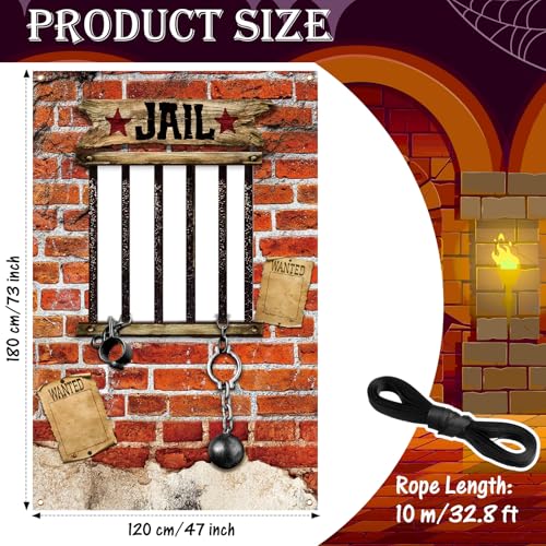 Lunmon Red Jail Backdrop for Photography 6 x 4 ft Prison Cell Photo Prop with Head Cutout Western Prison Backdrop Jail Photo Background for Murder Mystery Crime Scene Party Halloween Jail Prison Decor - color: Red Jail Prison