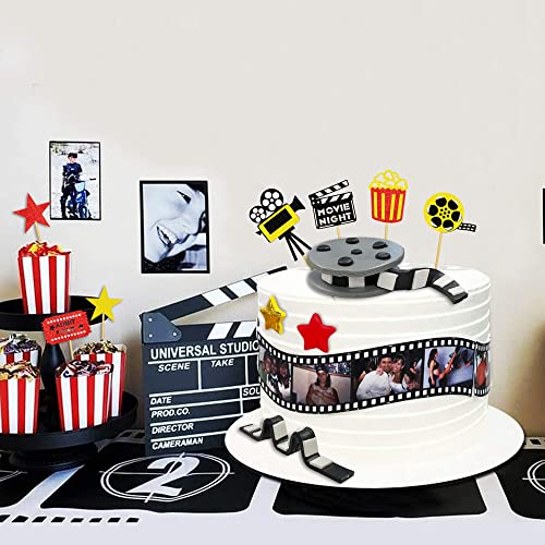 12 PCS Cake Topper Glitter Cupcake Toppers Picks Movie Night Birthday Party Decoration for Movie Theme Birthday Party Baby Shower Supplies