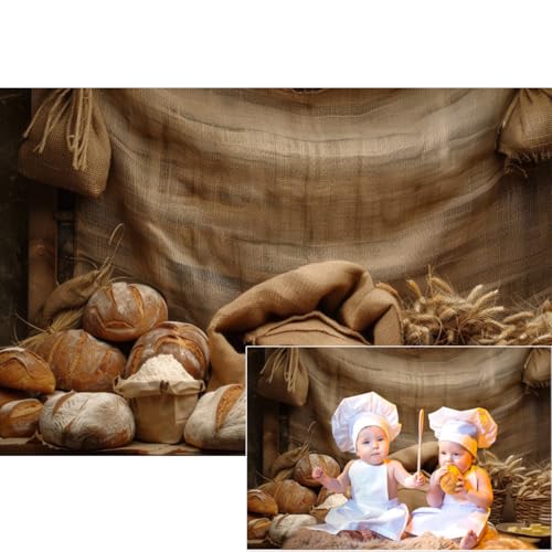 YongFoto Bakery Baking Backdrop 8x6ft Bake House Bread Basket Wheat Ears Vintage Photography Background Kids Birthday Party Banner Baby Baker Portrait Photoshoot Wallpaper Photo Studio Booth Props - color: Style 2, size: 8ftx6ft