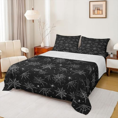 Feelyou Happy Halloween Bed Sheets Set King Size Black Gray Cobweb Deep Pocket Fitted Sheet Spider Bedding Sets Soft Bed Set 4Pcs with 2 Pillow Cases - color: Black and Gray, size: King