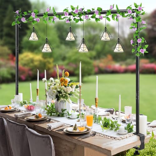 WellSign Over The Table Rod Stand with Clamps Adjustable 31"-110" Length 31"-64" Height, Table Balloon Arch Stand for Wedding Valentine Engagement Party, Black Table Arch Frame Hanging Decor Rod - color: Black