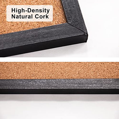 Black Cork Board Bulletin Board, 14.6"X 11" Cork Board, Oak Wood Finish Frame, Wall Mounted Cork Board for Office Home and School(Pins, Eye Bolts, gaskets, Screws)