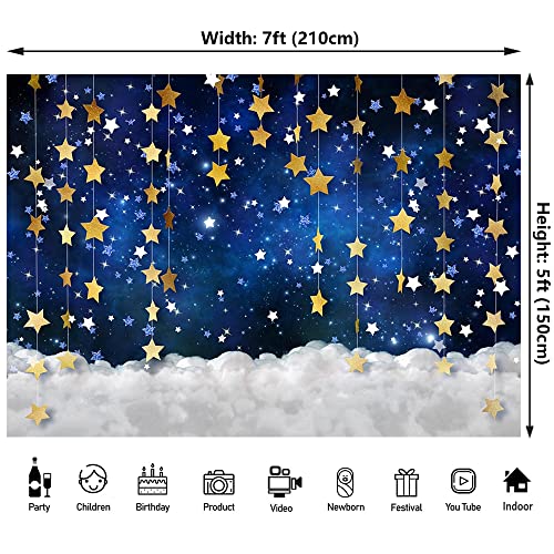 7x5ft Twinkle Little Star Backdrops Navy Blue Gold Stars with Clouds Photography Background for Baby Shower Gender Reveal Starry Night Party Decorations Banner Photo Booth Props - color: Blue-Star Clouds, size: 7x5ft