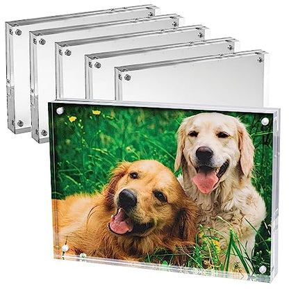 Mammoth 5x7 Picture Frame - Frameless, Thick Acrylic Magnetic Picture Frame Design - Lucite Picture Frames 5x7 Holders for Portraits, Art Prints, and Memorable Events (5 Pack) - size: 5x7 Frame (5 Pack)
