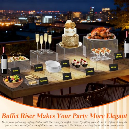 8 Pcs Clear Acrylic Buffet Risers with Mini Sign and Maker,Buffet Risers and Stands Clear Food Display Risers for Buffet Table Party Catering Dessert Cupcake Collectibles (8" 7" 6" 5" 5" 4" 4" 3") - color: Size: 8" 7" 6" 5" 5" 4" 4" 3"