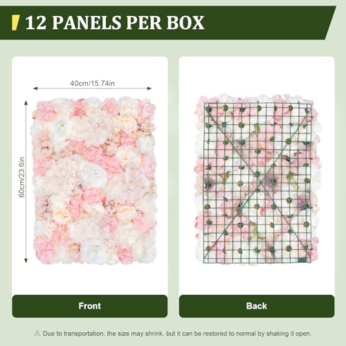 12 PCS Artificial Flowers Wall Decoration 24" x 16" Decorative Rose Hydrangea Flower Panels Flower Wall for Home Party Wedding Christmas Festival Photo Backgdrop Decor (12 Pcs, Pink+Yellow) - color: 12 Pcs, Pink+yellow