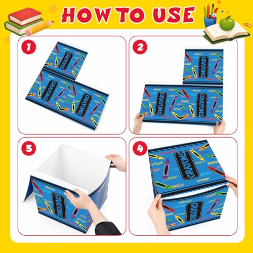 Tenceur 6 Pcs Back to School Decorations Box First Day of School Party Decor 11.8'' Crayon Composition Notebook Paper Boxes for Teacher Classroom Preschool Kindergarten Photo Booth Prop Party Supplies - style: Back to School
