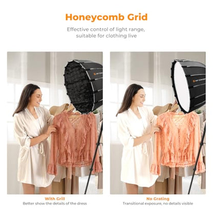 K&F CONCEPT 47“/120cm Softbox Parabolic Hexadecagon Compatible with Bowens Mount, with Honeycomb Grid, Light Diffusers, Carrying Bag, for Photography Studio Speedlite Flash and Monolight