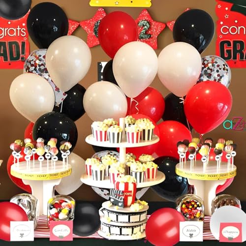 62Pcs Red and Black Balloons Kit - 12 Inches Red Black Party Decoration Balloons for Graduation Casino Theme Birthday Graduation Party Decorations Supplies - color: Black White Red