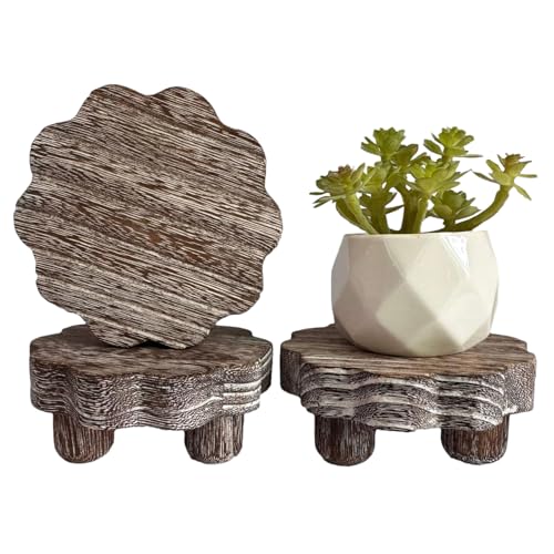 3 Pack Small Scalloped Wood Risers for Display ,Wooden Stands with Removable Feet Farmhouse Rustic Decor for Table Tiered Trays Home Kitchen Decoration (Mini Rustic White, 4 Inch) - color: Rustic White, size: 4 inch