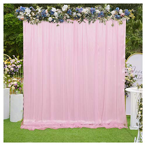 Pink Backdrop Curtains Tulle Backdrop Panels 5ftx7ft Sheer Photography Background Drapes for Wedding Arch Baby Shower Parties Stage Decoration - color: Pink