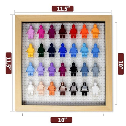 Figurine Display Case 10x10 Natural Shadow Box for Miniature Figures 10x10 Natural Wood Shadow Box with White Base to Display Up to 28 Block Figures - color: Natural With White Backing, size: 10x10