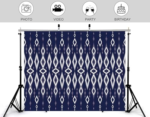4x4ft Ethnic Geometric Backdrop Navy White Tribal Pattern Photography Background for Minimalist Boho Party and Art Display Wall Decorations Tapestry Photo Booth Props - size: 4x4ft