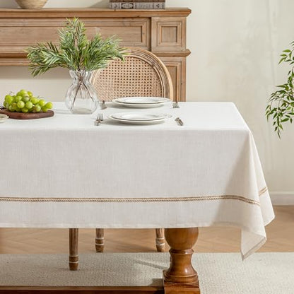 Linen Tablecloth with Decorative Woven Stripe, Spill & Wrinkle Resistant Table Cloth Rectangle Table, Farmhouse Tablecloths Textured Fabric for Dining,Kitchen,Everyday & Holiday Decor,60x104 - size: 60" x 104" (Rectangular)