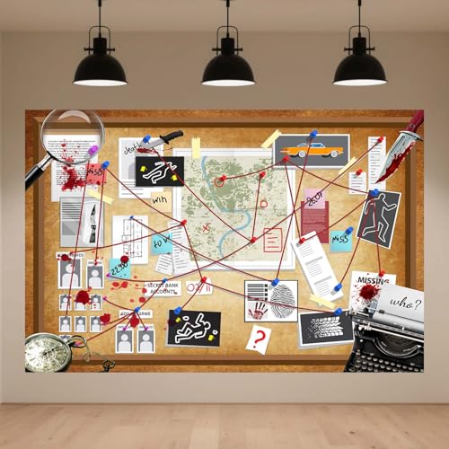 7X5FT Detective Crime Scene Backdrop Murder Mystery Top Secret Agent Spy Evidence Photo Backdrop Photography Background Kids Party Decorations Background Photo Booth Studio Props - size: 7X5FT