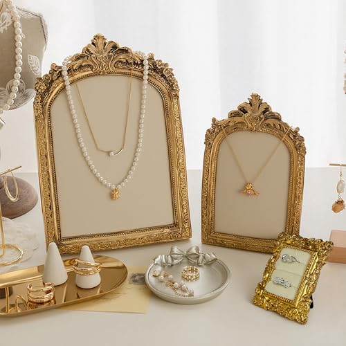 3 Pcs Jewelry Display Stand Organizer, Gold Vintage Ring Holder, Resin Necklace Holder Organizer, Photo Frame Earring Holder, Jewelry Holder for Wedding, Selling, Room Decor