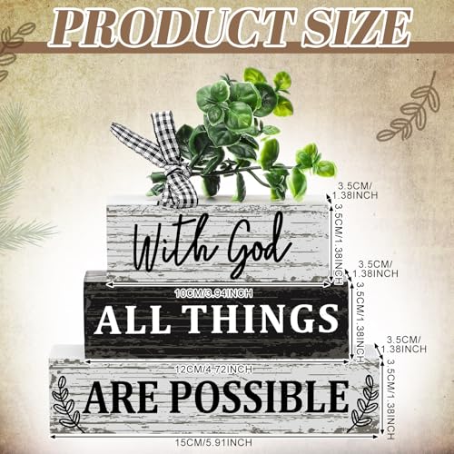 Geelin 4 Pcs Christian Wooden Sign Farmhouse Rustic Eucalyptus Leaves Wood Block Sign Table Centerpiece Religious Tiered Tray Decor Centerpiece Decor for Home Summer - style: Christian