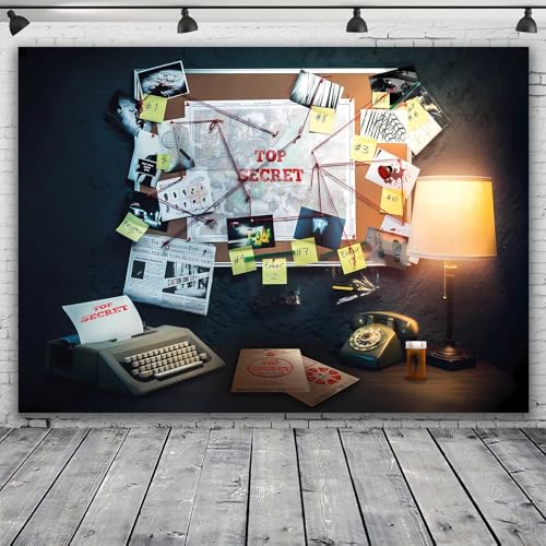 Detective Backdrop, 9x6ft Agent Spy Theme Top Secret Police Office Investigation Photography Background Crime Clue Evidence Murder Mystery Party Decorations Photo Booth Props BJFNPR0141 - size: 9x6
