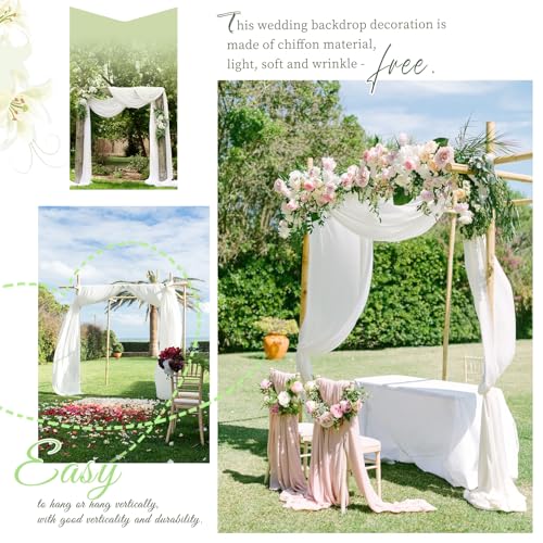 Showgeous Cream White Wedding Arch Drapes, 8 Panels 28" x 20ft Chiffon Fabric Drapes for Ceremony & Reception - color: Cream White, size: 28"W x 240"L (Pack of 8)