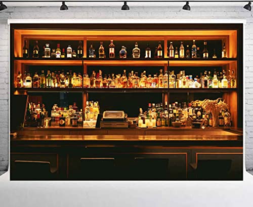 Vinyl 15x10ft Bar Photo Backdrop, Wine Cafe Restaurant Drink Shelf Photography Backdrops Friendsmas Party Urban Club Speakeasy Room Wall Art Decor Banner Photo Backdrop Booth Props BJXTPH204 - size: 15x10ft