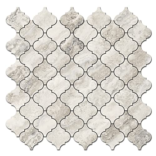 STICKGOO Arabesque Peel and Stick Backsplash Tile, Stick on Backsplash for Kitchen and Bathroom, Beige Marble Look PVC Mixed Metal Aluminum Mosaic Tiles (10 Sheets) - color: Beige