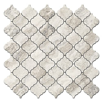 STICKGOO Arabesque Peel and Stick Backsplash Tile, Stick on Backsplash for Kitchen and Bathroom, Beige Marble Look PVC Mixed Metal Aluminum Mosaic Tiles (10 Sheets) - color: Beige